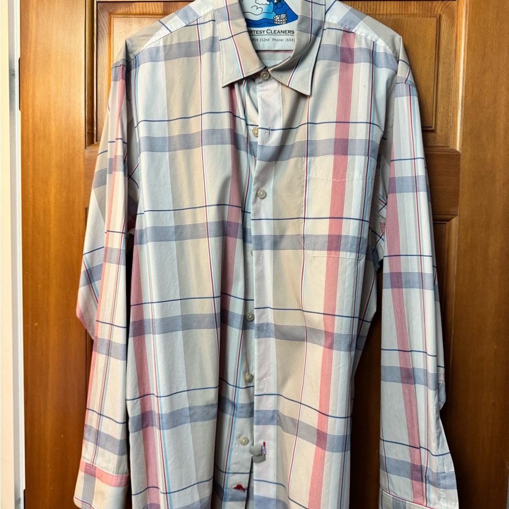 Tommy Bahama Men's Plaid Button-Up Shirt in Cream, Blue & Pink